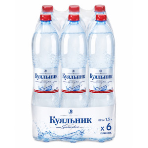 Упаковка минеральной лечебно-столовой воды хлоридно-натриевая, насыщенная СО2, сильногазированная «Куяльник № 1» 1,5 л × 6 бутылка 4820001020021 (0109)