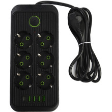 Удлинитель электрический Тк-8 (6×220В+4×USB+1×Type-C) F06u, черный 3 м (015q)