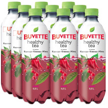 Упаковка напитка Buvette безалкогольного сокосодержащего негазированного Healthy Tea со вкусом каркаде-клюквы мяты 0.5 л 9 шт (4820115402126) (063r)