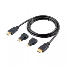 Кабель HDMI-HDMI 1,5 метра с переходниками miniHDMI и microHDMI на блистере Черный (064h)