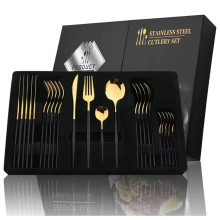 Набор столовых приборов из нержавеющей стали Portugal collection на 24 предмета Golden | Золотой с черным - ножи, ложки, вилки (082u)
