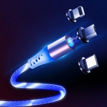 Магнитный кабель для зарядки телефона 3в1 с LED подсветкой X-CABLE для IOS/ Android/Type-c Магнитная зарядка шнур Синий