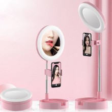 Настольное зеркало с подсветкой LED для макияжа круглое 16 см Live Makeup G3 Лампа с держателем для смартфона HG-98