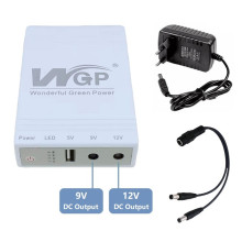 Mini UPS WGP, Powerbank на 10400Mah, Выходы USB, DC 9V, 12V. ИБП для Роутеров + БЛОК ПИТАНИЯ Белый + Кабель делитель (100s)