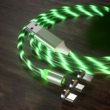 Магнитный кабель для зарядки телефона 3в1 с LED подсветкой Luminous для IOS/ Android/Type-c Магнитная зарядка шнур Зеленый