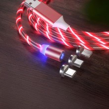 Магнитный кабель для зарядки телефона 3в1 с LED подсветкой Luminous для IOS/ Android/Type-c Магнитная зарядка шнур Красный