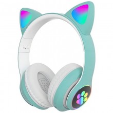 Беспроводные наушники с кошачьими ушками Bluetooth и RGB подсветкой Cat VZV-23M Бирюзовые