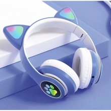 Беспроводные наушники с кошачьими ушками Bluetooth и RGB подсветкой Cat VZV-23M Синие