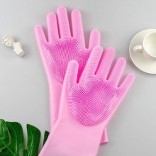 Силиконовые перчатки для мытья посуды Super Gloves с силиконовыми ворсинками Розовый FD-45 Силиконовые перчатки для мытья посуды Super Gloves с силиконовыми ворсинками Розовый FD-45