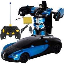 Машинка трансформер Bugatti Robot Car Робот с аккумулятором на радиоуправлении 1:12 Синий