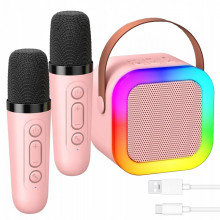 Портативная колонка с 2-мя караоке микрофонами Winso K12 Аккумуляторная с RGB подсветкой 10W Розовая Портативная колонка с 2-мя караоке микрофонами Winso K12 Аккумуляторная с RGB подсветкой 10W Розовая