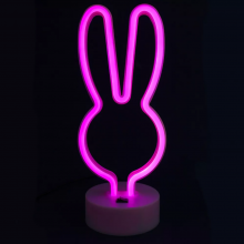 Неоновый светильник Neon Lights "Кролик" Ночник декоративный настольный LED лампа (USB, 3хАА) Розовый
