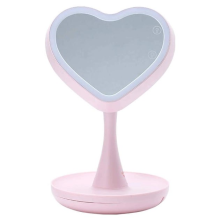 Зеркало для макияжа Mirroir Heart Настольное с LED подсветкой увеличение 3x Розовое Зеркало для макияжа Mirroir Heart Настольное с LED подсветкой увеличение 3x Розовое