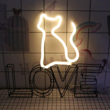 Неоновый светильник Neon Lights "Кошка" Ночник декоративный настенный LED лампа (USB, 3хАА) Разноцветный